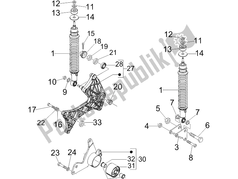 Toutes les pièces pour le Suspension Arrière - Amortisseur / S du Vespa GTV 250 IE UK 2006