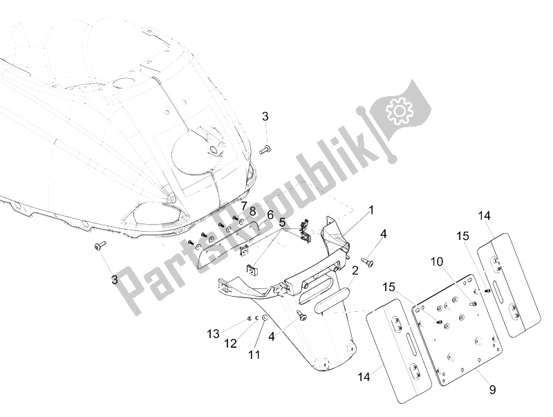 Toutes les pièces pour le Capot Arrière - Protection Contre Les éclaboussures du Vespa S 150 4T 2V IE E3 College 2009