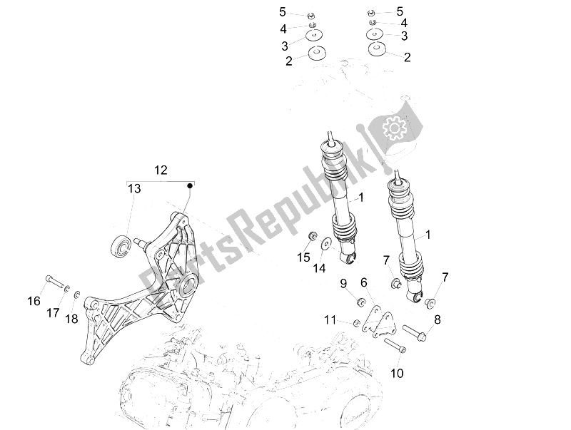 Tutte le parti per il Sospensione Posteriore - Ammortizzatore / I del Vespa GTS 250 2005