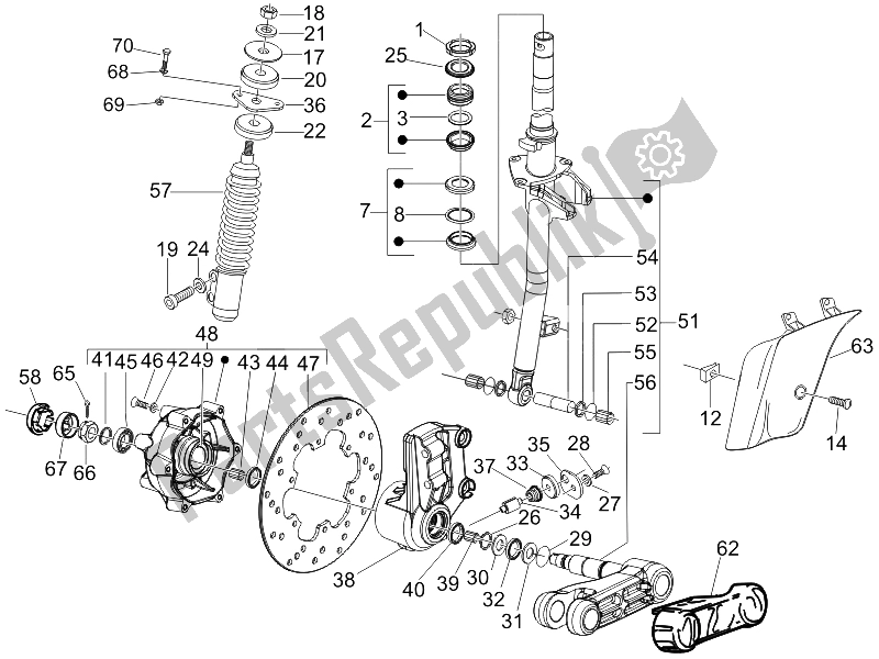 Tutte le parti per il Forcella / Tubo Sterzo - Unità Cuscinetto Sterzo del Vespa LX 125 4T E3 2006