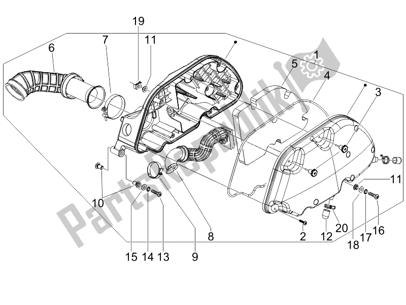 All parts for the Air Filter of the Vespa GTS 125 4T E3 UK 2007