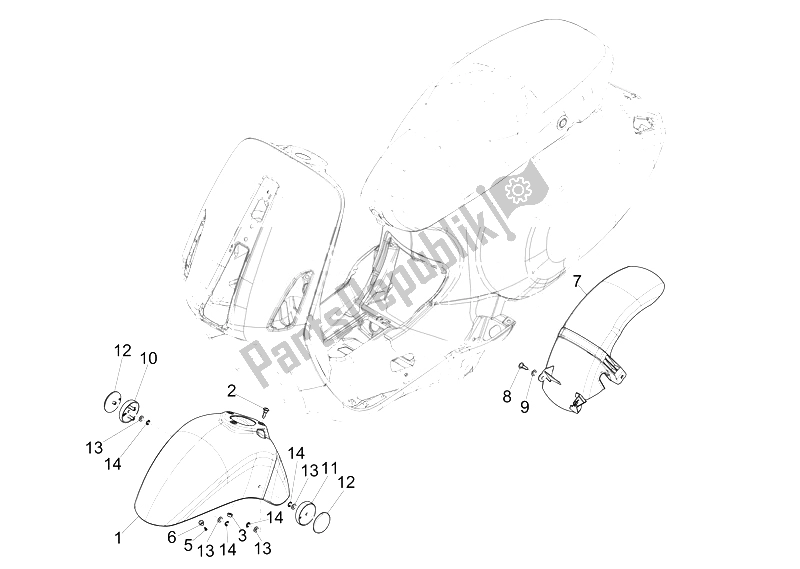 Toutes les pièces pour le Logement De Roue - Garde-boue du Vespa Vespa Sprint 50 4T 4V USA Canada 2014