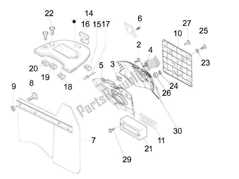 Tutte le parti per il Coperchio Posteriore - Paraspruzzi del Vespa LX 50 4T 4V Touring 2010