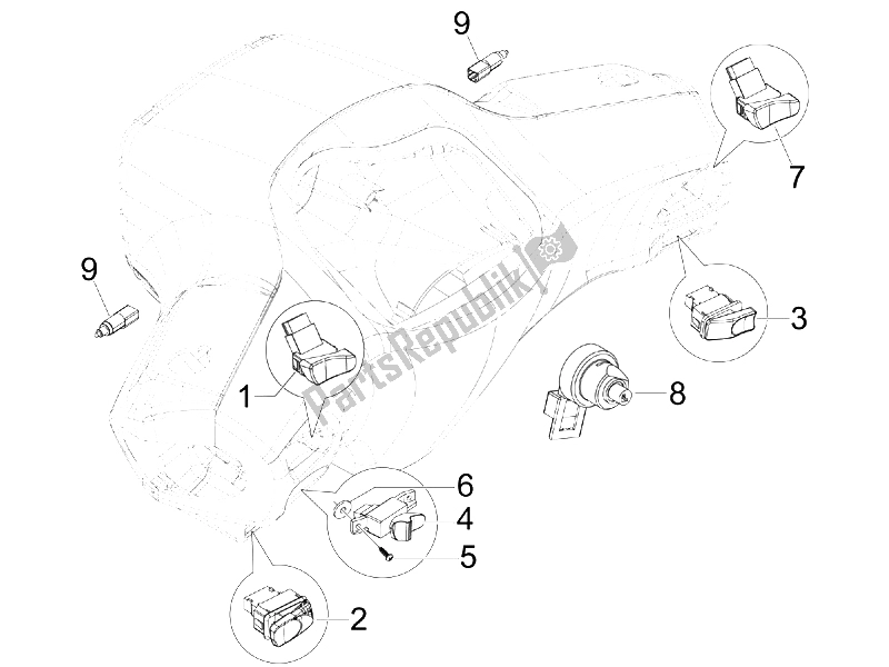 Toutes les pièces pour le Sélecteurs - Interrupteurs - Boutons du Vespa S 50 4T 4V College 2008