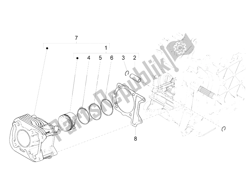 Alle onderdelen voor de Cilinder-zuiger-pols-peneenheid van de Vespa Vespa 946 150 4T 3V ABS Armani Asia 2015