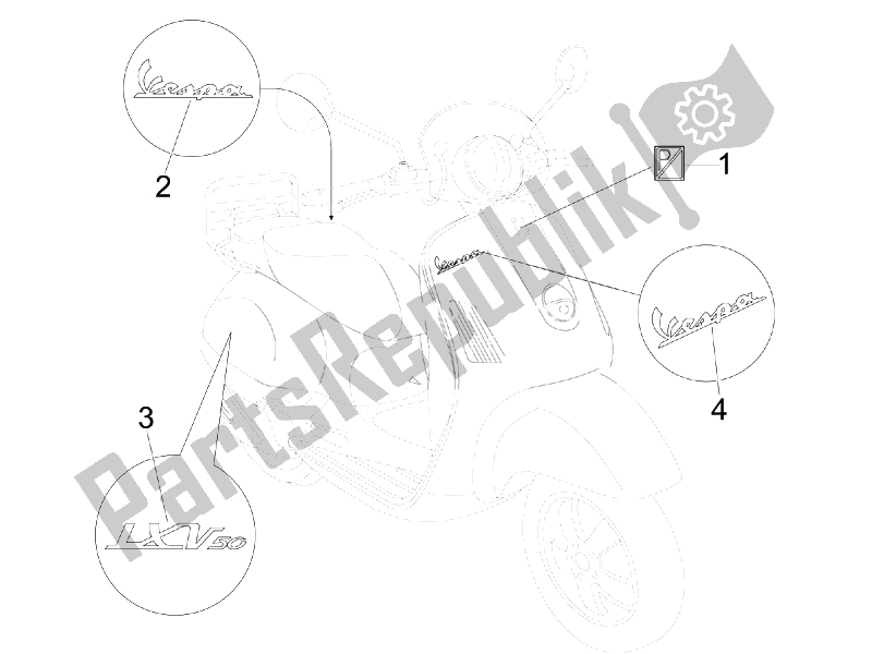 Toutes les pièces pour le Plaques - Emblèmes du Vespa LXV 50 2T Navy 2007