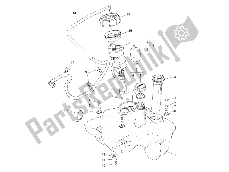 Tutte le parti per il Serbatoio Di Carburante del Vespa S 125 4T 2V E3 Taiwan 2011