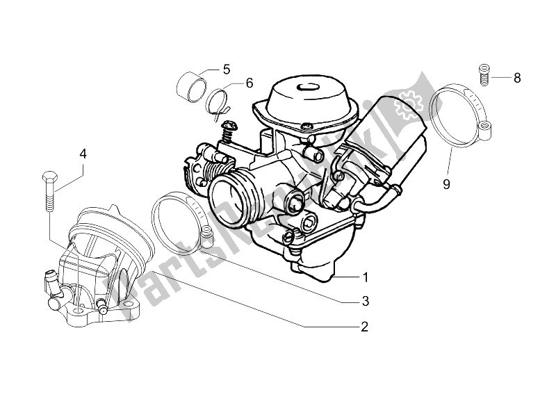 All parts for the Carburettor, Assembly - Union Pipe of the Vespa GTV 125 4T E3 UK 2006