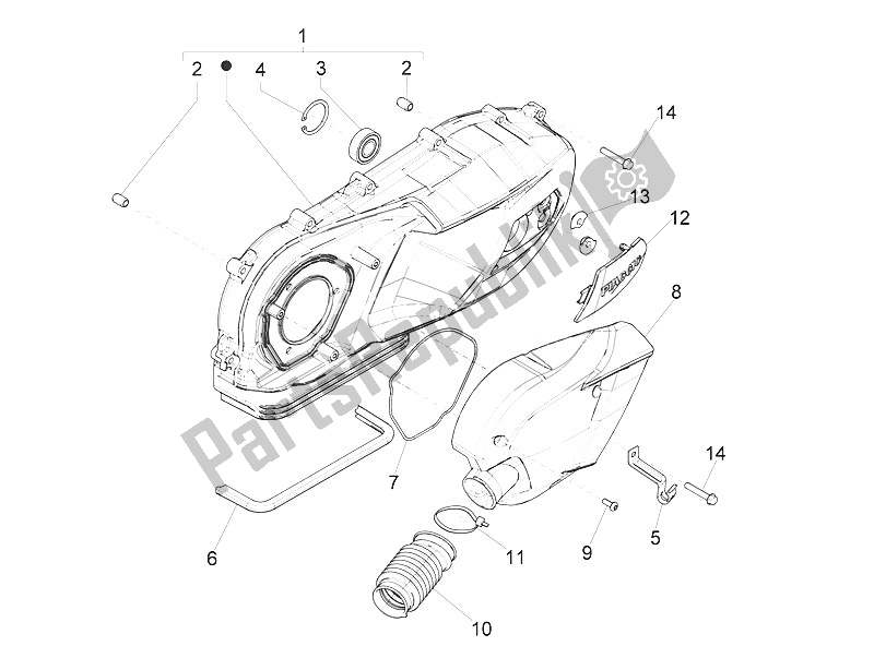 All parts for the Crankcase Cover - Crankcase Cooling of the Vespa Vespa Primavera 150 4T 3V Iget Asia 2016