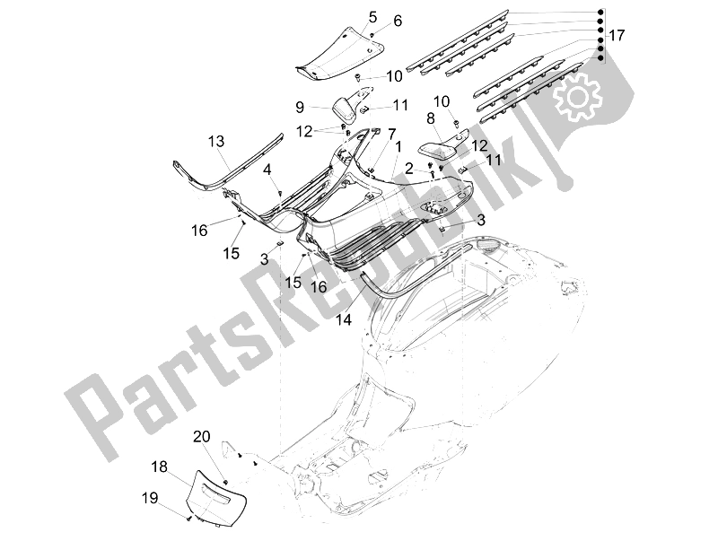 All parts for the Central Cover - Footrests of the Vespa Vespa Sprint 50 4T 4V USA Canada 2014