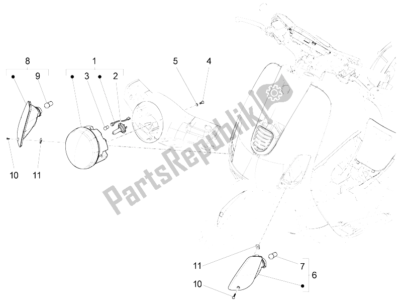 All parts for the Front Headlamps - Turn Signal Lamps of the Vespa LX 50 4T 4V 2009