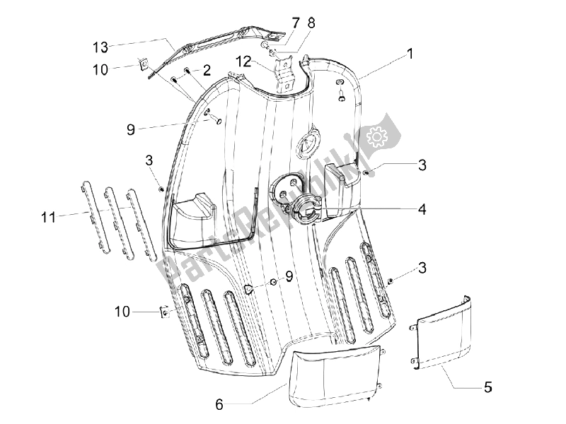 All parts for the Front Glove-box - Knee-guard Panel of the Vespa S 125 4T IE E3 Vietnam 2011