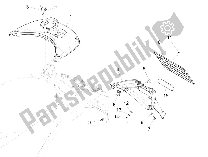 Toutes les pièces pour le Capot Arrière - Protection Contre Les éclaboussures du Vespa Vespa 125 4T 3V I GET IE Primavera Asia 2016