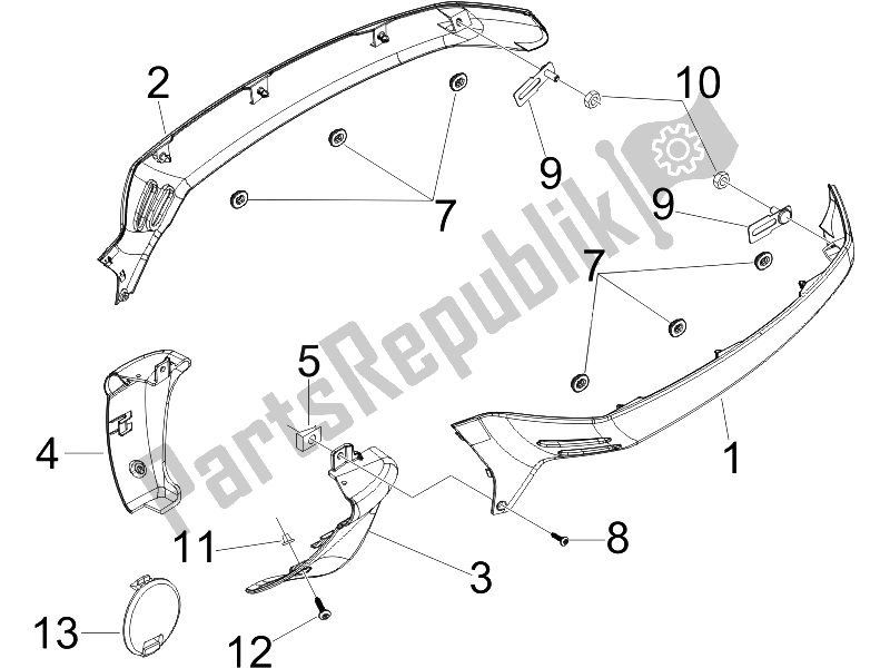 Todas as partes de Tampa Lateral - Spoiler do Vespa GTS 250 ABS 2005