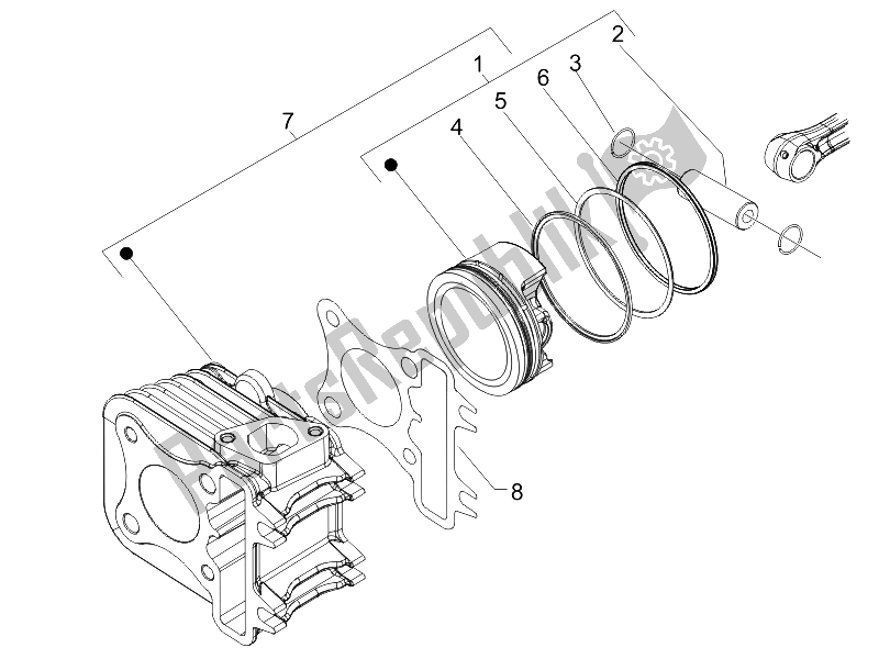 Tutte le parti per il Unità Perno Cilindro Pistone-polso del Vespa LXV 125 4T E3 2006