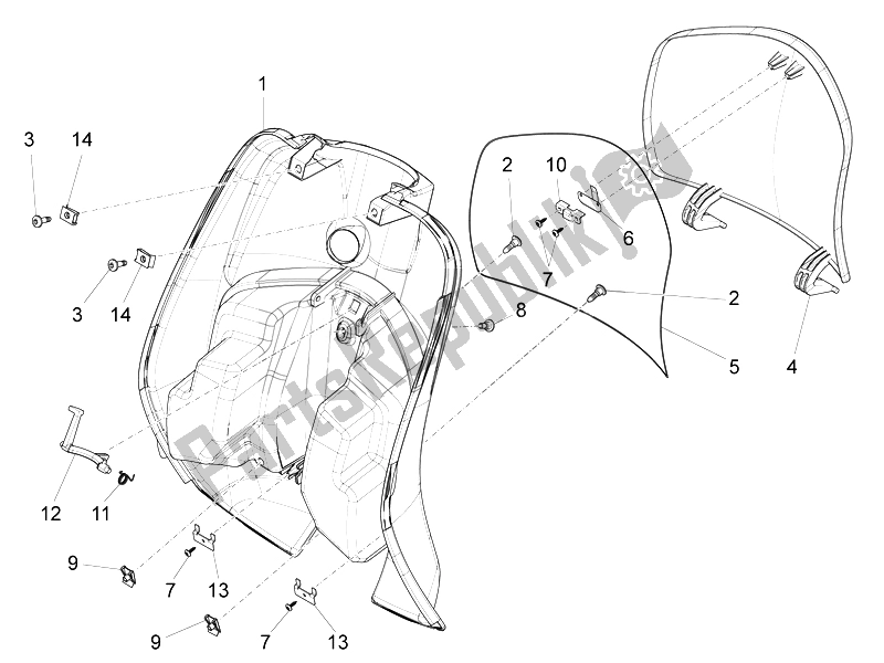 All parts for the Front Glove-box - Knee-guard Panel of the Vespa LT 150 4T 3V IE 2014