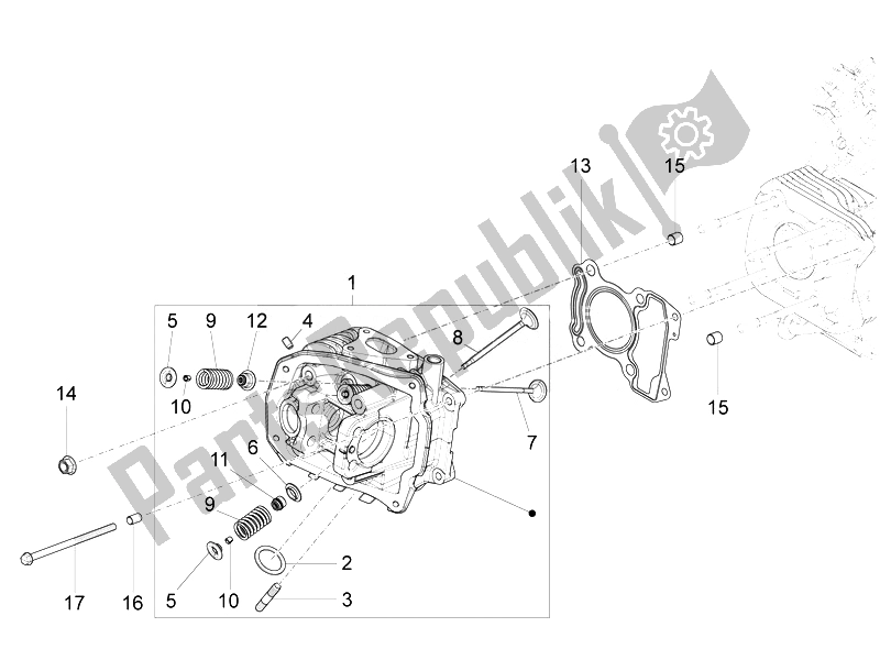 All parts for the Head Unit - Valve of the Vespa Vespa 125 4T 3V IE Primavera EU 2014