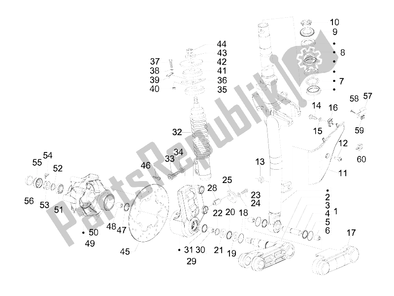 All parts for the Fork/steering Tube - Steering Bearing Unit of the Vespa GTS 300 IE USA 2009