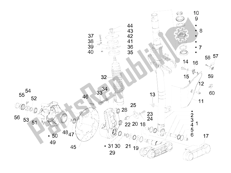 Toutes les pièces pour le Fourche / Tube De Direction - Palier De Direction du Vespa GTS 300 IE USA 2009