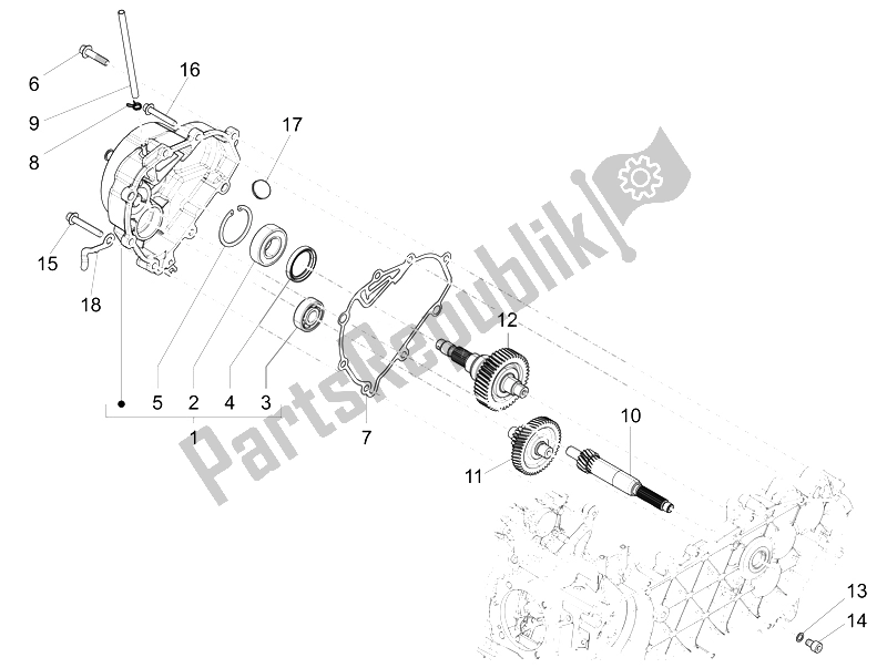 All parts for the Reduction Unit of the Vespa 150 4T 3V IE Primavera 2014