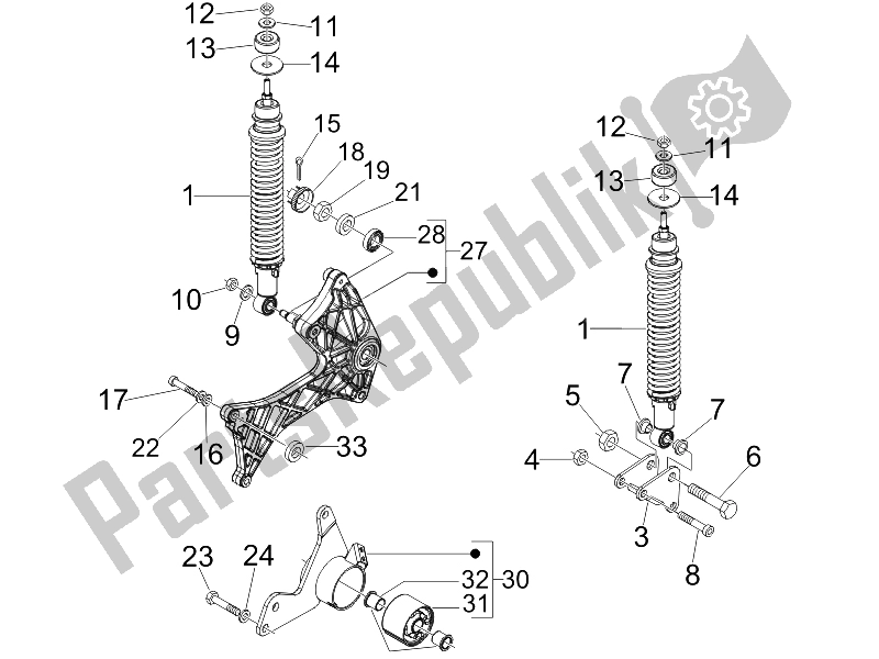 All parts for the Rear Suspension - Shock Absorber/s of the Vespa GTV 125 4T E3 UK 2006