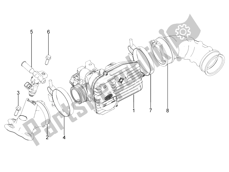 Tutte le parti per il Corpo Farfallato - Iniettore - Raccordo del Vespa LXV 125 4T IE E3 2010