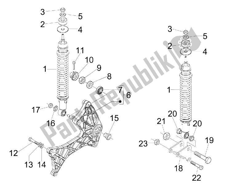 Tutte le parti per il Sospensione Posteriore - Ammortizzatore / I del Vespa GTS 250 IE Super USA 2008