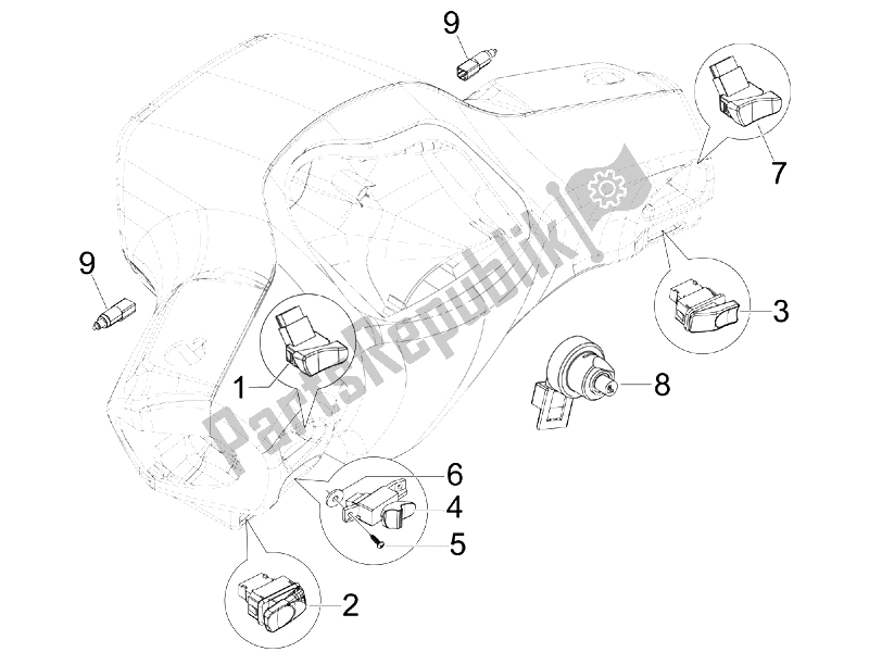 Toutes les pièces pour le Sélecteurs - Interrupteurs - Boutons du Vespa S 50 4T 2V 25 KMH NL 2010