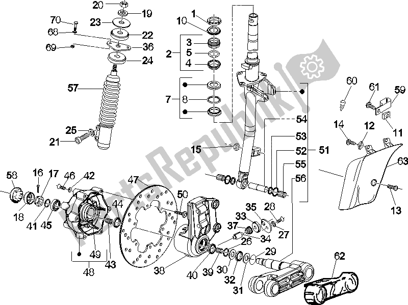 All parts for the Fork/steering Tube - Steering Bearing Unit of the Vespa Granturismo 125 L Potenziato 2005