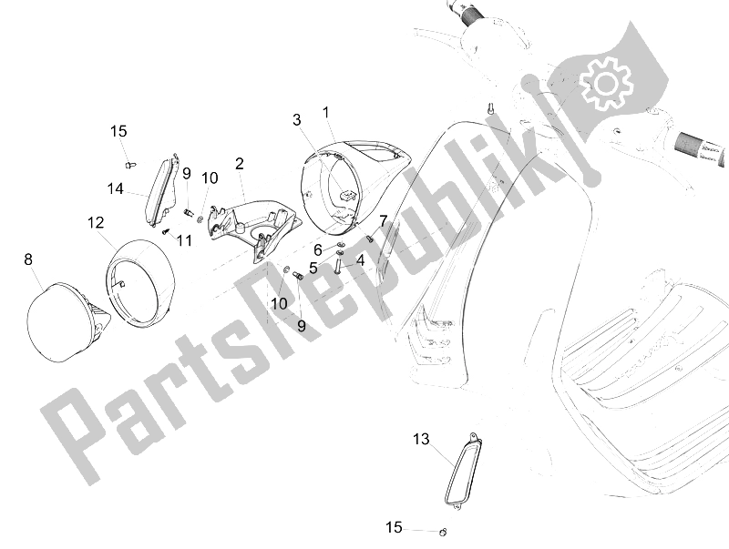 All parts for the Front Headlamps - Turn Signal Lamps of the Vespa Vespa 946 150 4T 3V ABS Armani Asia 2015