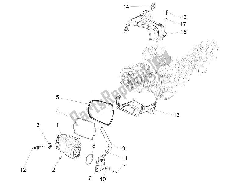 All parts for the Cylinder Head Cover of the Vespa Vespa Primavera 150 4T 3V Iget Asia 2016