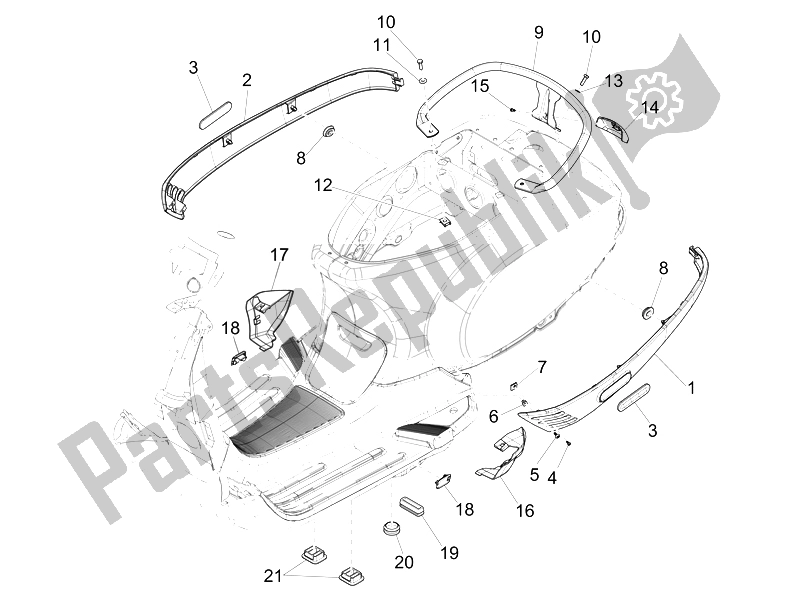 Toutes les pièces pour le Couvercle Latéral - Spoiler du Vespa LT 150 4T 3V IE 2014