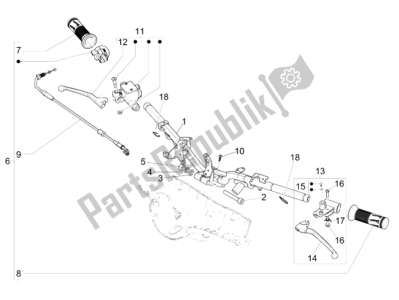 Tutte le parti per il Manubrio - Master Cil. Del Vespa 50 4T 2V 52 KMH B NL 2014