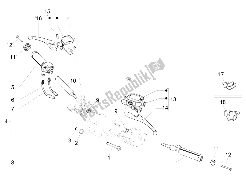 All parts for the Handlebars - Master Cil. Of the Vespa 946 150 4T 3V ABS Armani USA 2015