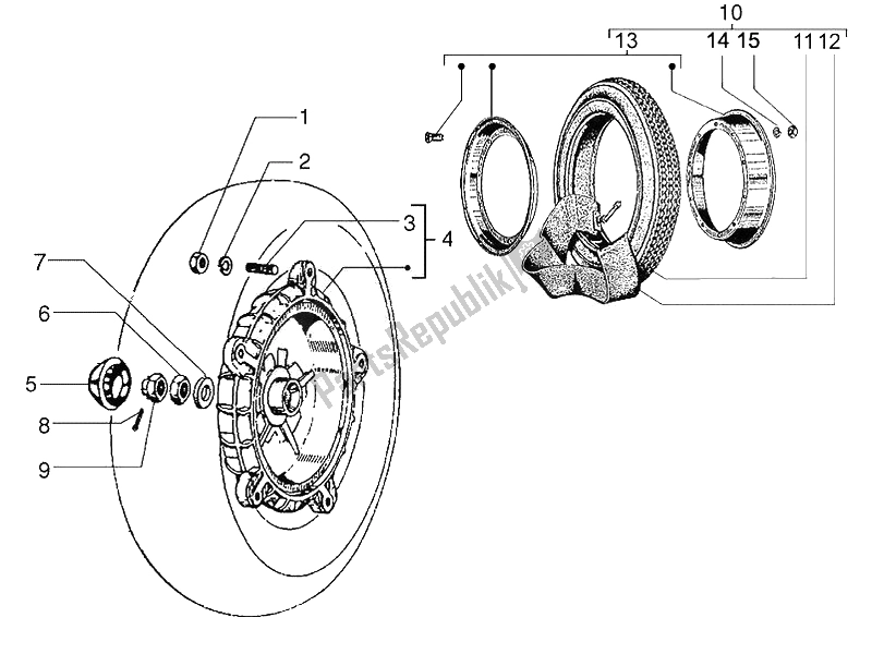 All parts for the Rear Wheel of the Vespa PX 125 2011