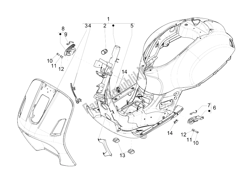 Toutes les pièces pour le Cadre / Carrosserie du Vespa GTS 300 IE ABS USA 2014