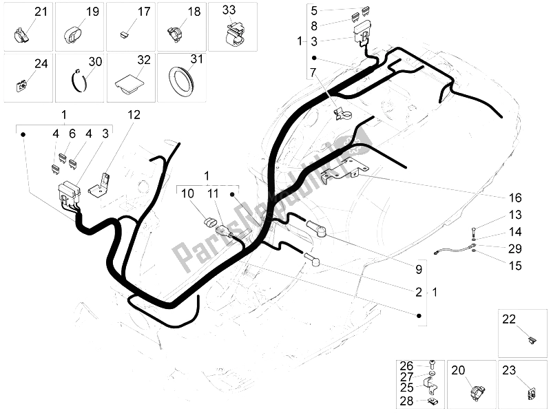 Toutes les pièces pour le Faisceau De Câbles Principal du Vespa Vespa S 125 4T 3V E3 IE Asia 2012