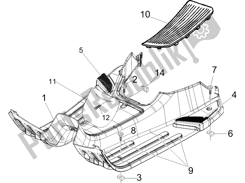 Toutes les pièces pour le Housse Centrale - Repose-pieds du Vespa LX 150 4T E3 2006