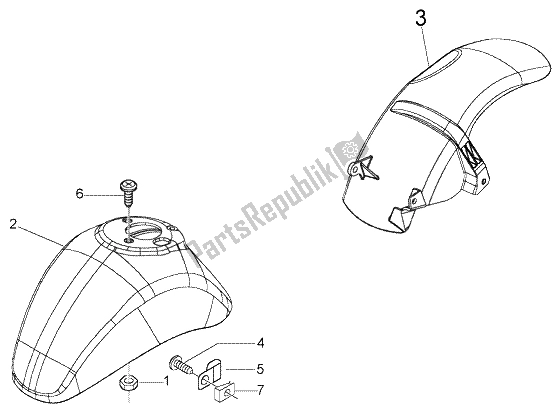 Todas as partes de Guarda-lamas Dianteiro E Traseiro do Vespa LX 125 2005