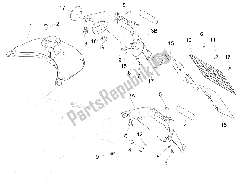 Toutes les pièces pour le Capot Arrière - Protection Contre Les éclaboussures du Vespa Vespa 125 4T 3V IE Primavera EU 2014