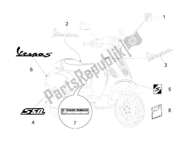 Alle onderdelen voor de Borden - Emblemen van de Vespa S 50 2T College 2007
