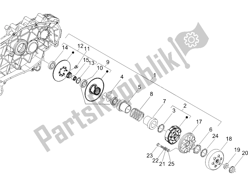 All parts for the Driven Pulley of the Vespa LX 150 4T 2006