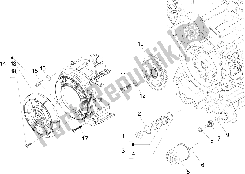 Todas as partes de Tampa Do Magneto Do Volante - Filtro De óleo do Vespa LX 150 4T IE E3 Vietnam 2011