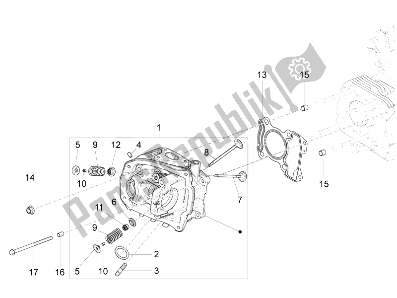 All parts for the Head Unit - Valve of the Vespa GTS Super 150 IE 4T 3V 2014