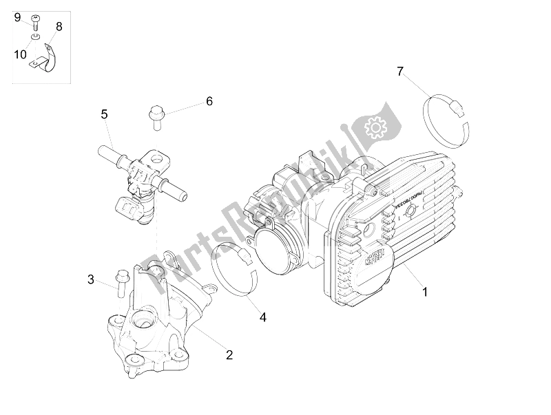 Alle onderdelen voor de Gasklephuis - Injector - Verbindingspijp van de Vespa GTS 125 4T IE Super E3 2009