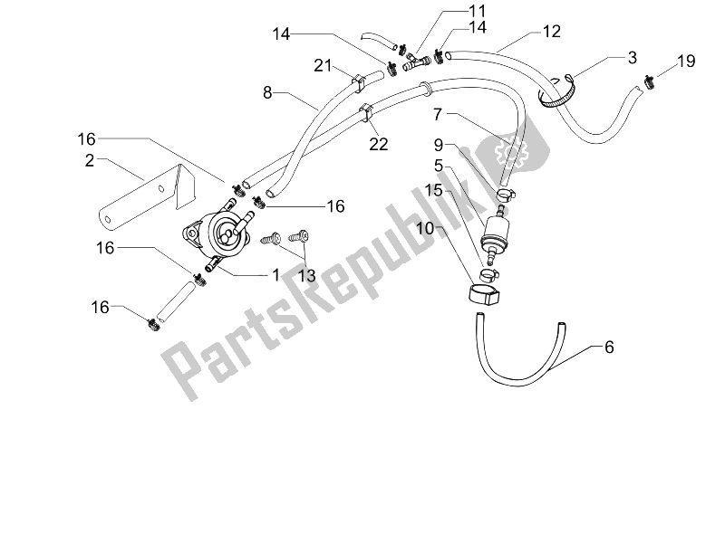 Todas las partes para Sistema De Suministros de Vespa GTV 125 4T E3 UK 2006