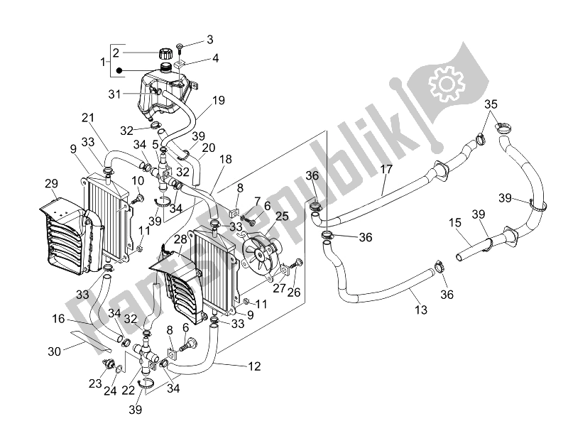 Toutes les pièces pour le Système De Refroidissement du Vespa GTS 125 4T E3 2007