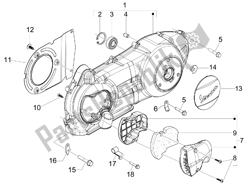 Toutes les pièces pour le Couvercle De Carter - Refroidissement Du Carter du Vespa GTS 300 IE ABS USA 2014