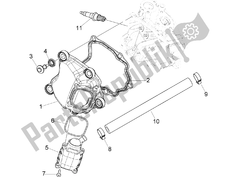 Todas las partes para Cubierta De Tapa De Cilindro de Vespa GTS 250 ABS 2005