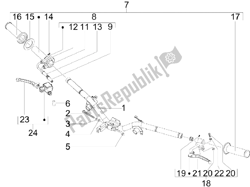 All parts for the Handlebars - Master Cil. Of the Vespa S 125 4T Vietnam 2009